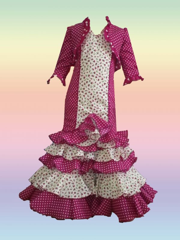 Traje de flamenca niña en pique color buganvilla
